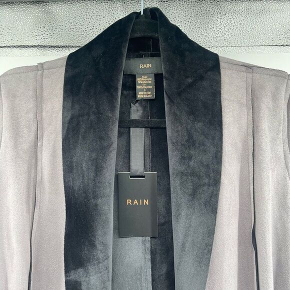 RAIN Women’s Grey Black Faux Suede Waterfall Drape Open Front Jacket Size Small - Picture 6 of 16